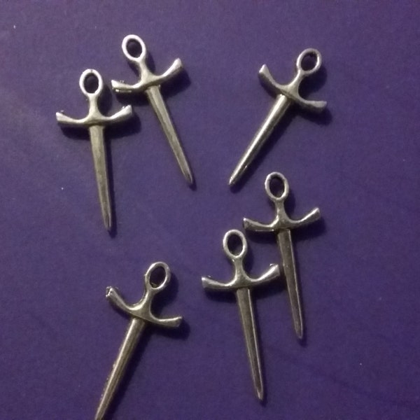 5pc silver mini silver sword charm