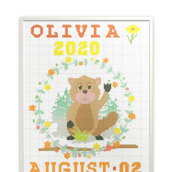 Woodland Cross Stitch Birth Announcement Etsy