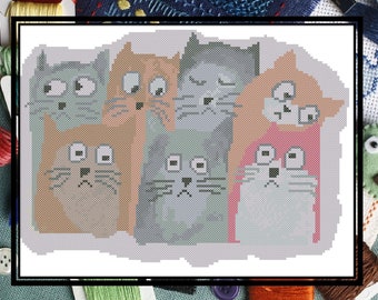 Funny cat cross stitch, animal pattern, xstitch DIY, chart, cross stitch counting, upload, cross stitch pattern, digital format, pdf,cats