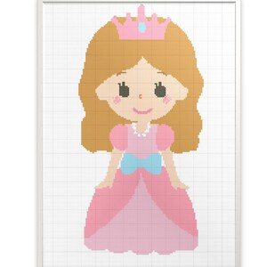 Princess cross stitch, Princess cartoon embroidery PDF, little Princtes cross stitch, children's embroidery PDF, cross stitch pattern PDF