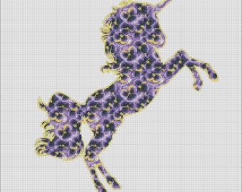 Unicorn cross stitch, flower unicorn pattern for embroidery, unicorn silhouette embroidery chart PDF,cross stitch pattern PDF,embroidery PDF