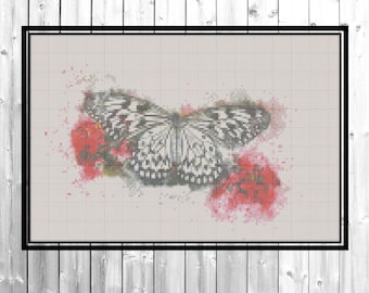 Butterfly cross stitch, flowers pattern for embroidery, modern embroidery, pattern,hand embroidery PDF, nature embroidery, insect embroidery