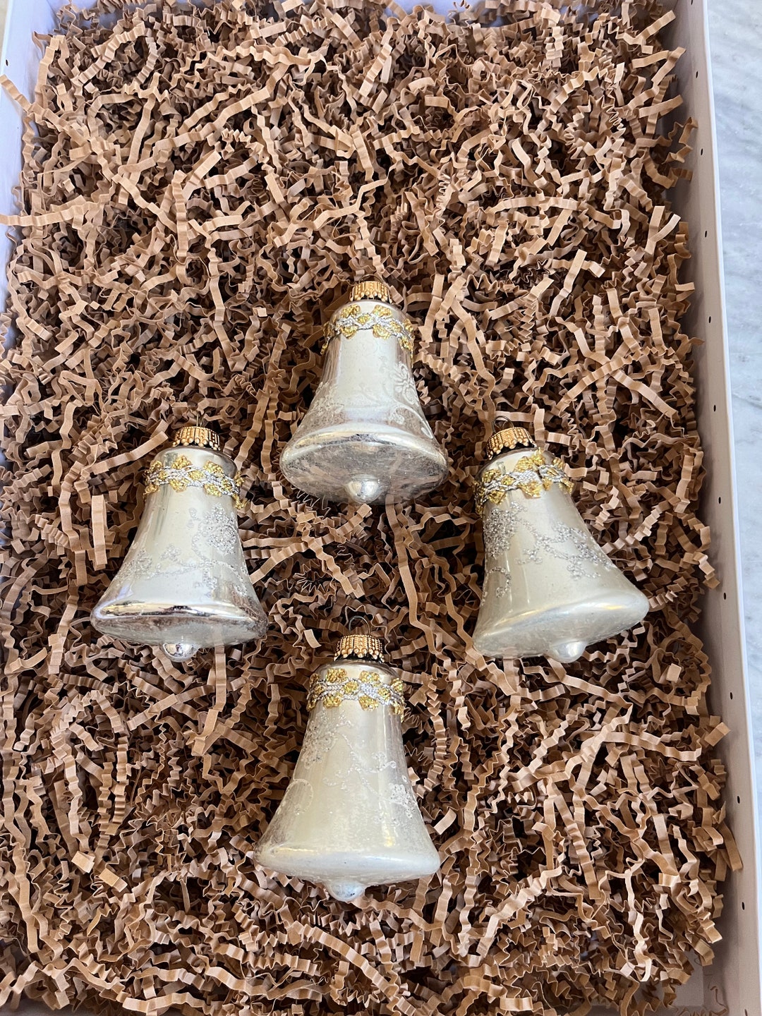 4 Cream Glass Bell Ornaments // Vintage Holiday Decorations Etsy