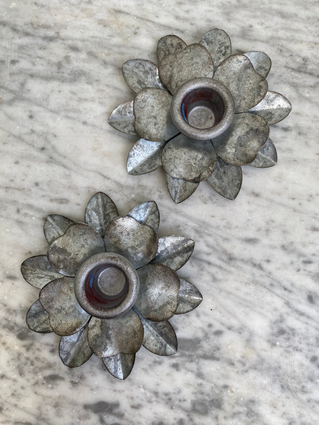 Vintage Metal Flower Candlestick Holders Etsy