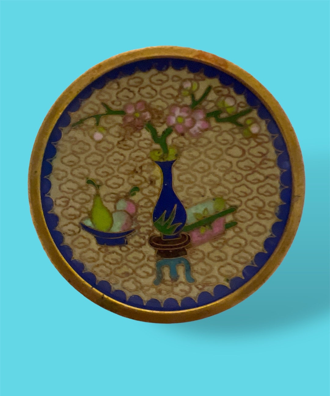 Antique Chinese Cloisonne Plate Circa Early 20th Century Retired Hand