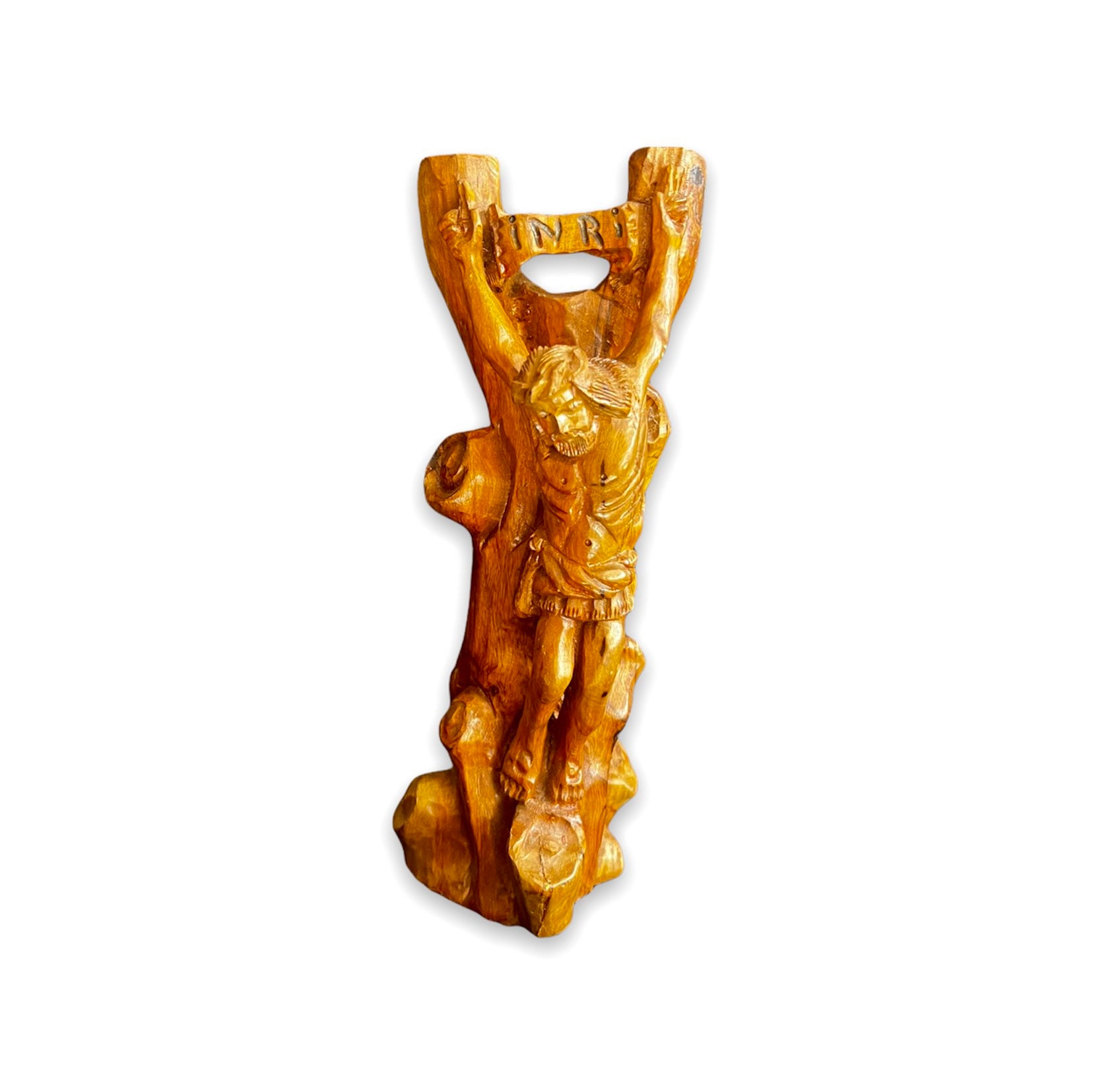 Crucified Christ olive tree wood carving Jerusalem sculpture. Etsy België