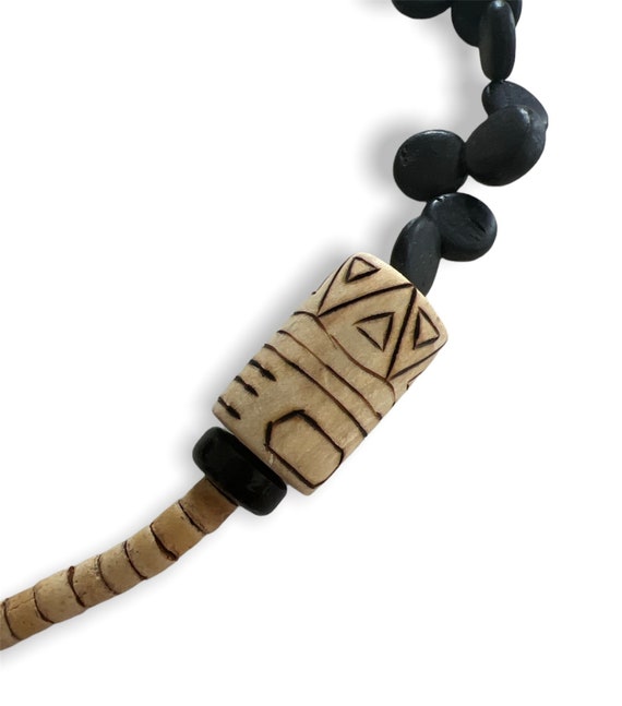 Vintage beaded necklace wood bamboo - image 4