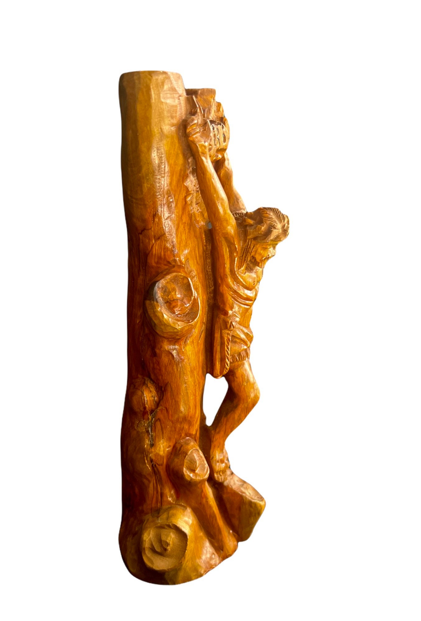Crucified Christ olive tree wood carving Jerusalem sculpture. Etsy België