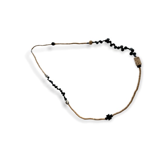 Vintage beaded necklace wood bamboo - image 3