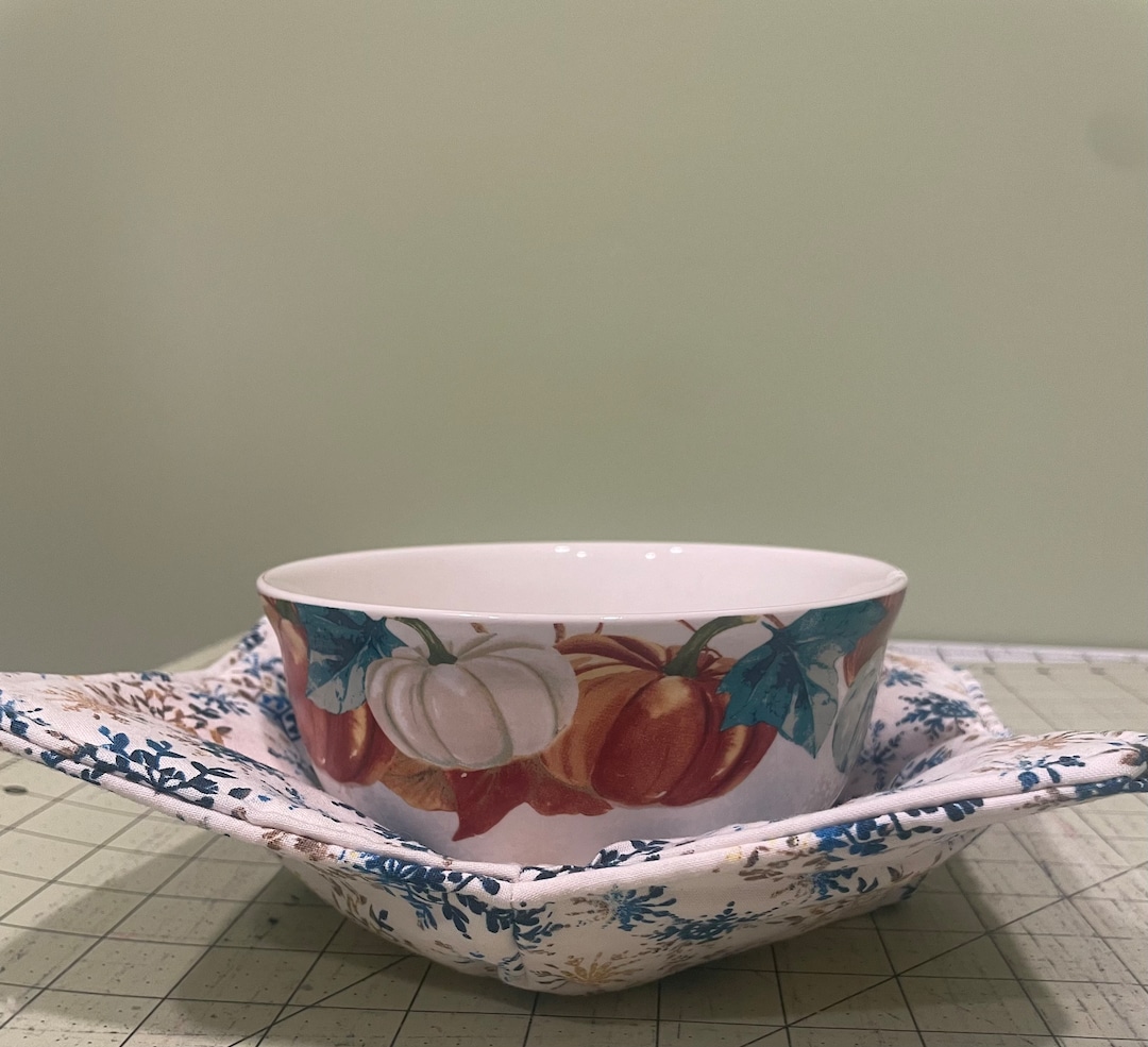 Microwave Bowl Cozy - Handmade 10 Inch, 100% Cotton Pansy Print, Pot Holder For Hot Bowls-1152070