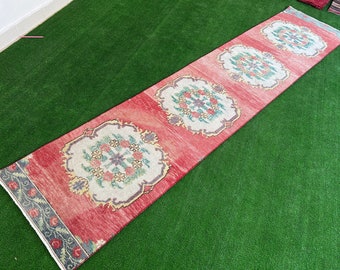 Runner Rug, Vintage Runner Rug, Oushak Runner rug, Turkish runner rug, Hallway Runner Rug, Overdyed Runner.FREE SHIPPING!2’4”x10’6”Runners.