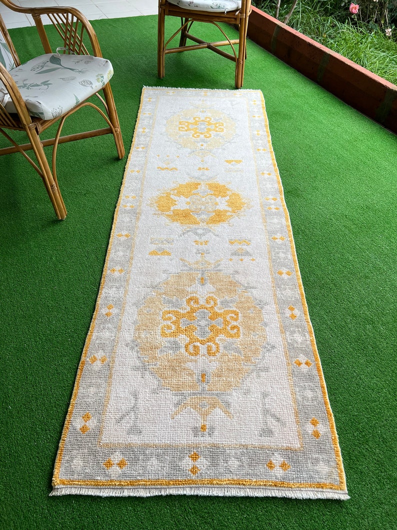 Oushak Turkish Runner Kitchen Runner Rugentryİvory Grey Etsy