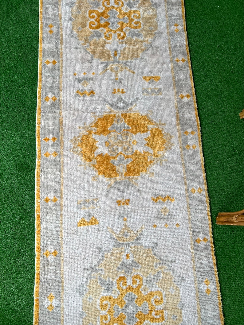 Oushak Turkish Runner Kitchen Runner Rugentryİvory Grey Etsy