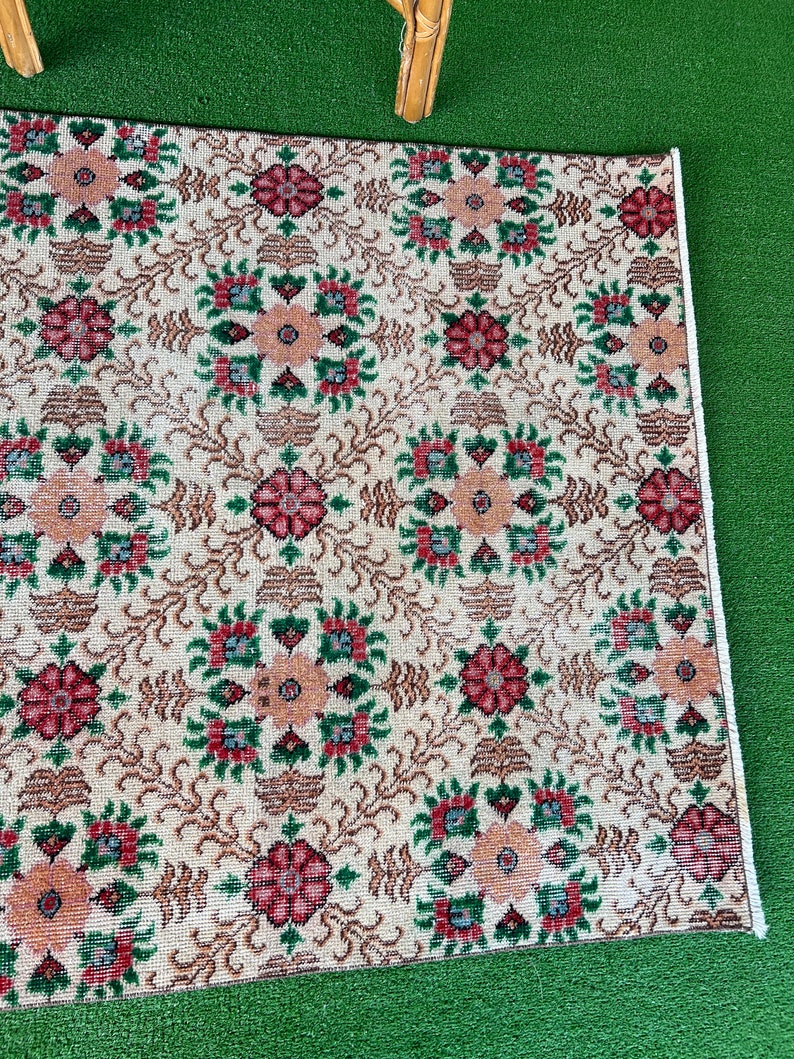 Farmhouse Hallway Decor Rug, İvory Green Brown Turkish Rug, Rug For Living Rug, Entry Rug, Deistresed Rug.39x611. image 10