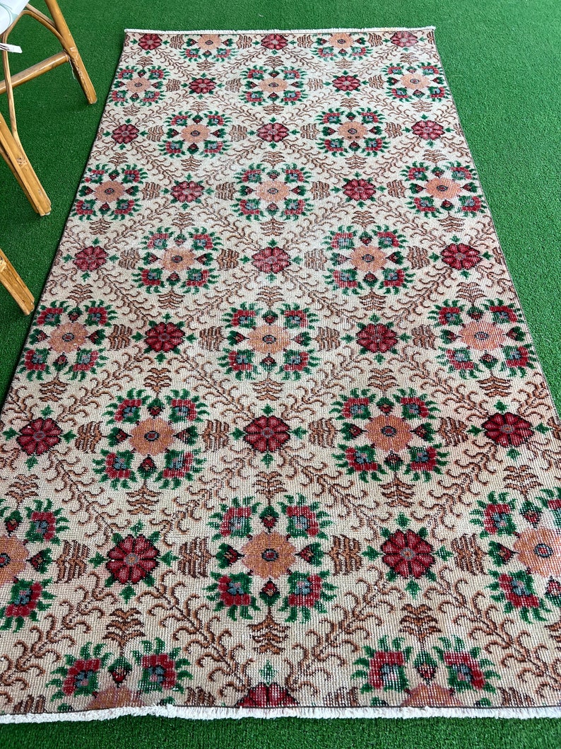 Farmhouse Hallway Decor Rug, İvory Green Brown Turkish Rug, Rug For Living Rug, Entry Rug, Deistresed Rug.39x611. image 5