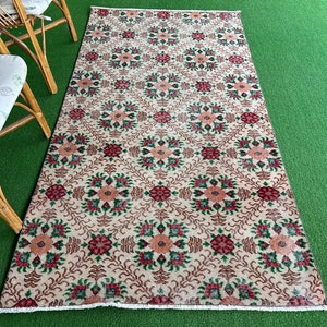 Farmhouse Hallway Decor Rug, İvory Green Brown Turkish Rug, Rug For Living Rug, Entry Rug, Deistresed Rug.39x611. image 3