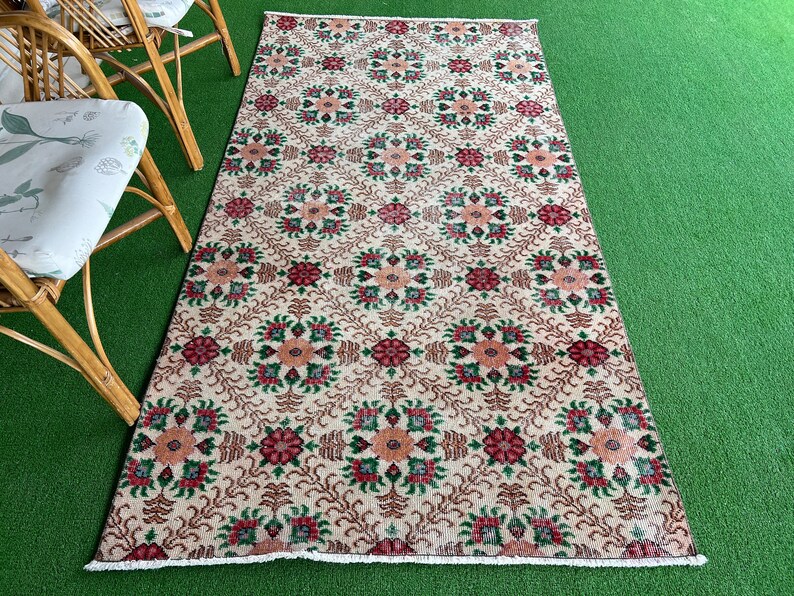 Farmhouse Hallway Decor Rug, İvory Green Brown Turkish Rug, Rug For Living Rug, Entry Rug, Deistresed Rug.39x611. image 3