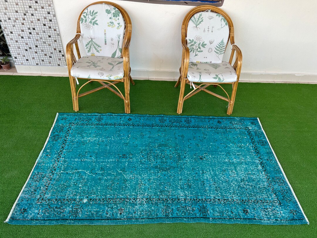 Blue Black Vintage Oushak Rug,turkish Rug,distressed Rug,hallway Rug