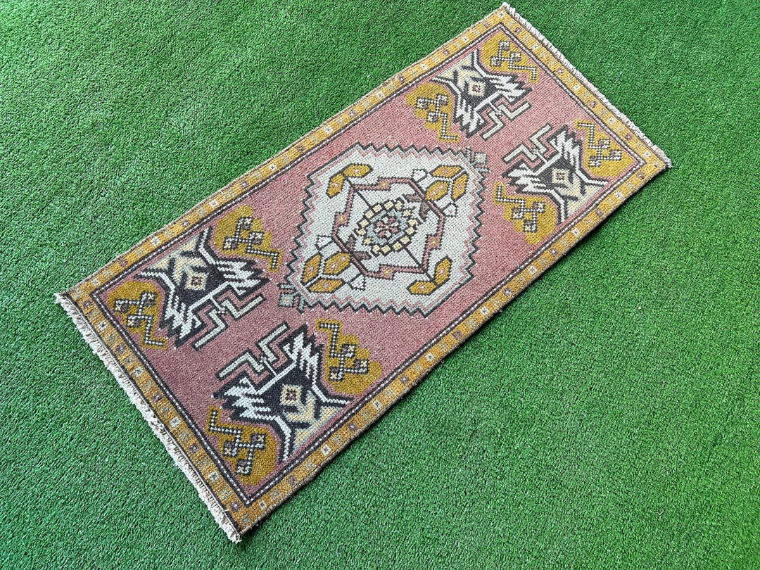 Pink Golld Turkish Vintage Small Rug Oushak Small Rug Etsy