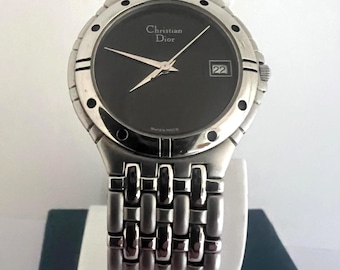 Montre vintage unisexe à quartz Christian Dior, cadran noir.