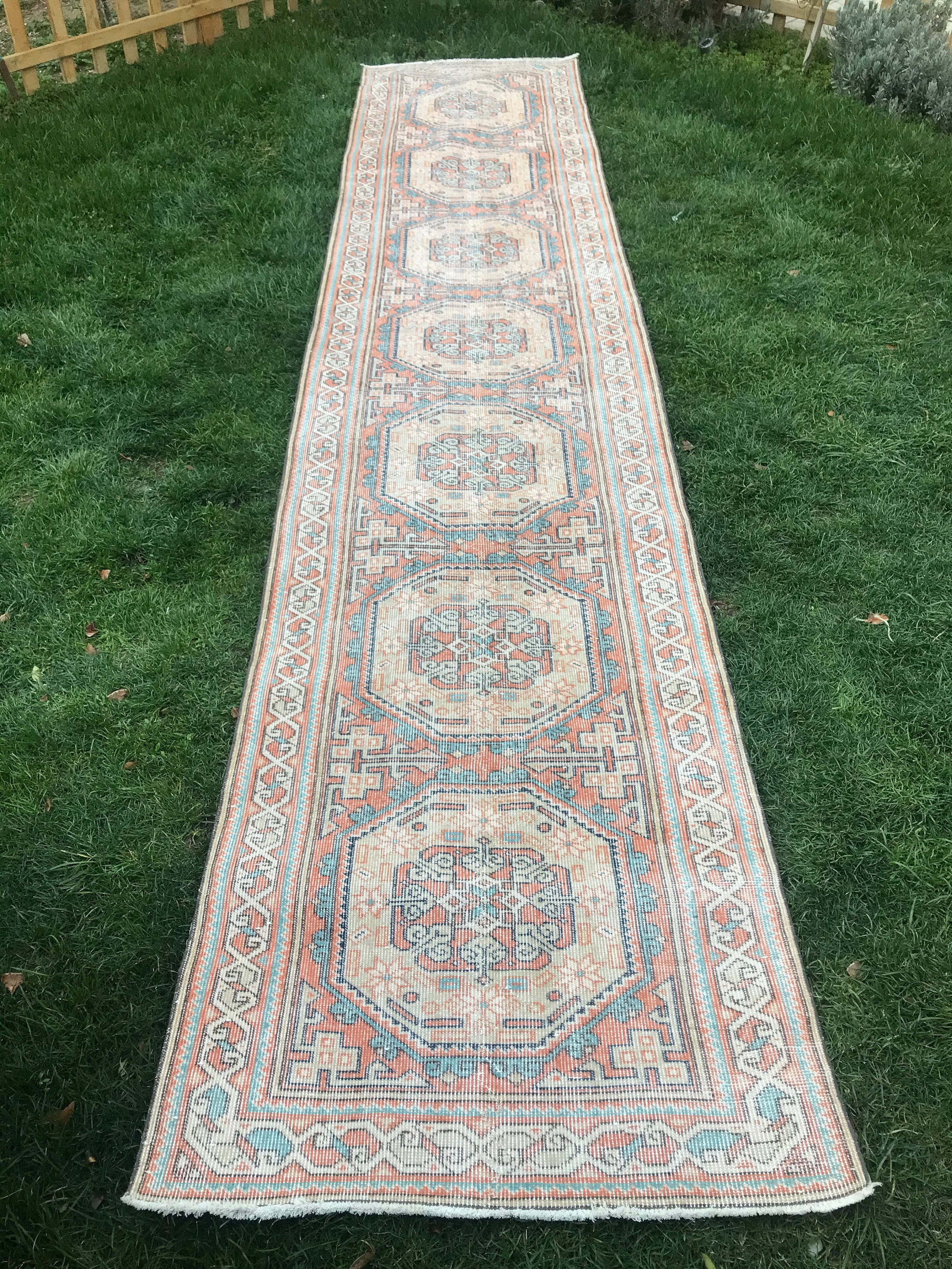 Vintage Runner Rug Extra Long Turkish Rug Orange Blue Runner Etsy