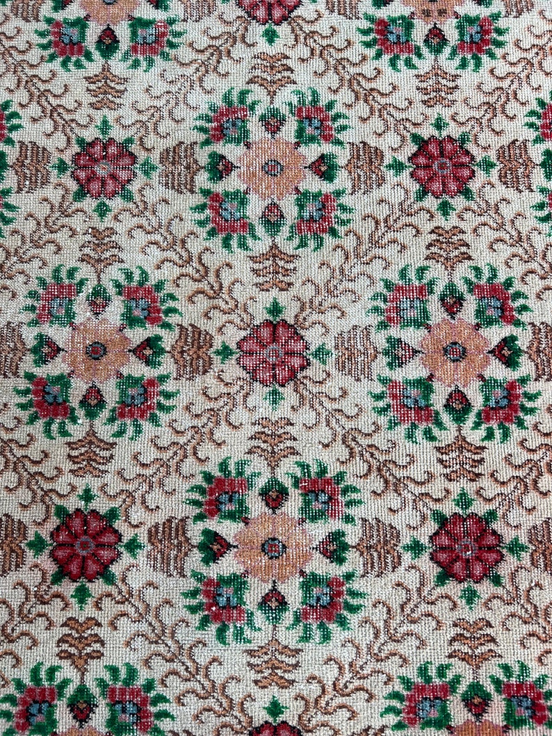 Farmhouse Hallway Decor Rug, İvory Green Brown Turkish Rug, Rug For Living Rug, Entry Rug, Deistresed Rug.39x611. image 6