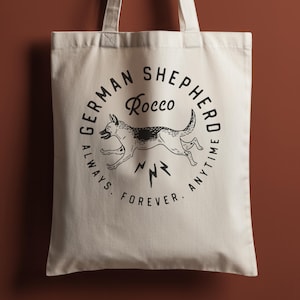 Personalized German Shepherd Tote Bag, Add Your Dog’s Name, German Shepherd Gift, Vintage modern illustration, thick tote bag