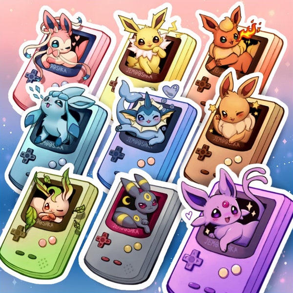 Eeveelutions Gameboy Vinyl Stickers - Pokemon Eevee Slyveon Umbreon Espeon Glaceon Jolteon Flareon Vaporeon Leafeon -  laptop decal