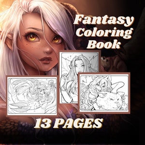 NEW 13 anime fantasy printable pdf coloring Black & White pages - coloring book fantasy anime manga mermaid fairy