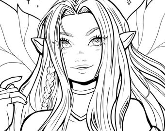 Page de coloriage PDF imprimable fée - illusen neopets fantasy anime manga lune coloriage adulte