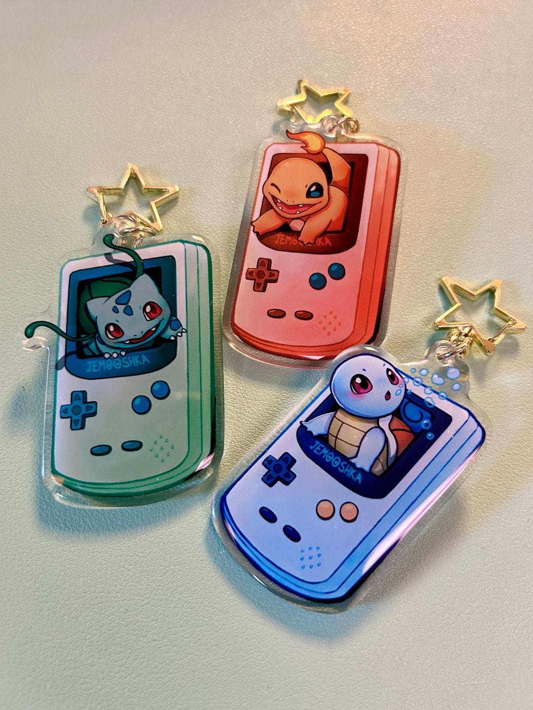 Starters Gameboy Acrylic Keychains Bulbasaur Charmander Squirtle Pokemon Charms Etsy