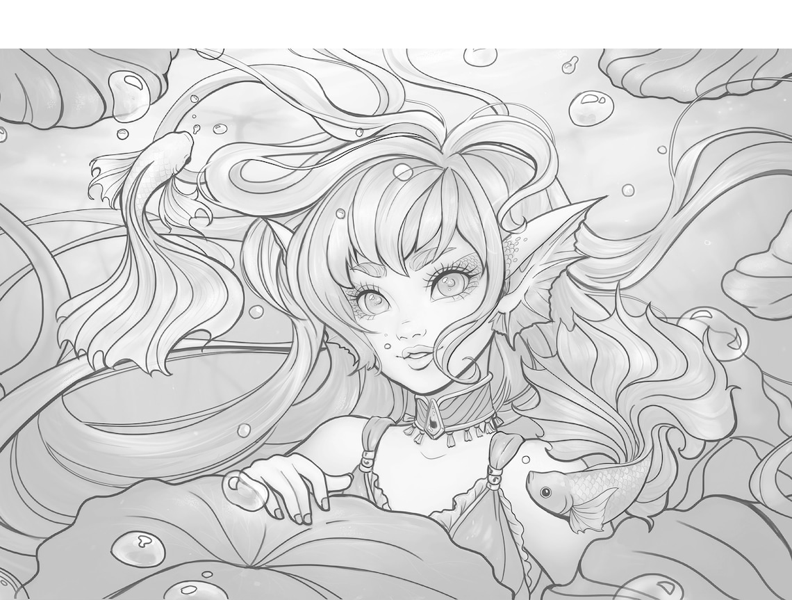 30 anime fantasy printable pdf coloring greyscale pages Etsy