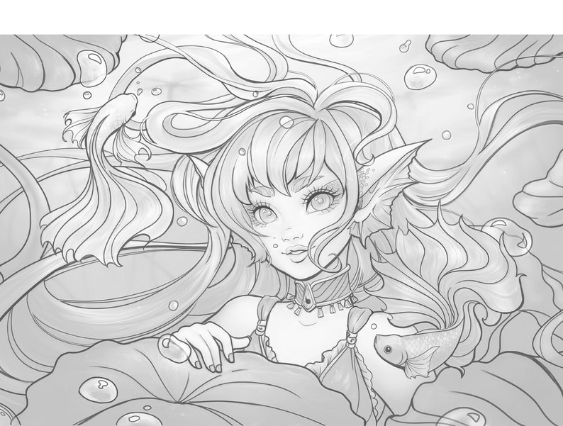 30 Anime Fantasy Printable Pdf Coloring Greyscale Pages | Etsy