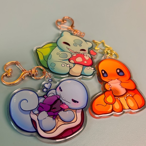 Pokemon Starters Acrylic Keychains - Bulbasaur Squirtle Charmander Charms - cute Shellder