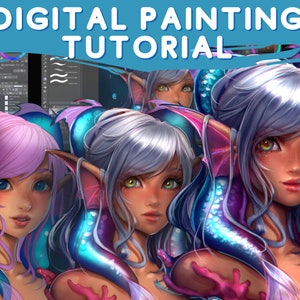 Digital Portrait painting Tutorial 3 hours voiceover video Clip studio paint digital art tutorial how to draw Fantasy Anime Mermaid image 1