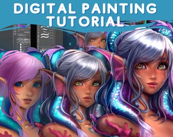 Digitales Portrait Malerei Tutorial - 3 Stunden Synthesizer Video - Clip Studio Paint - Digital Art Tutorial wie man Fantasy Anime Meerjungfrau zeichnet