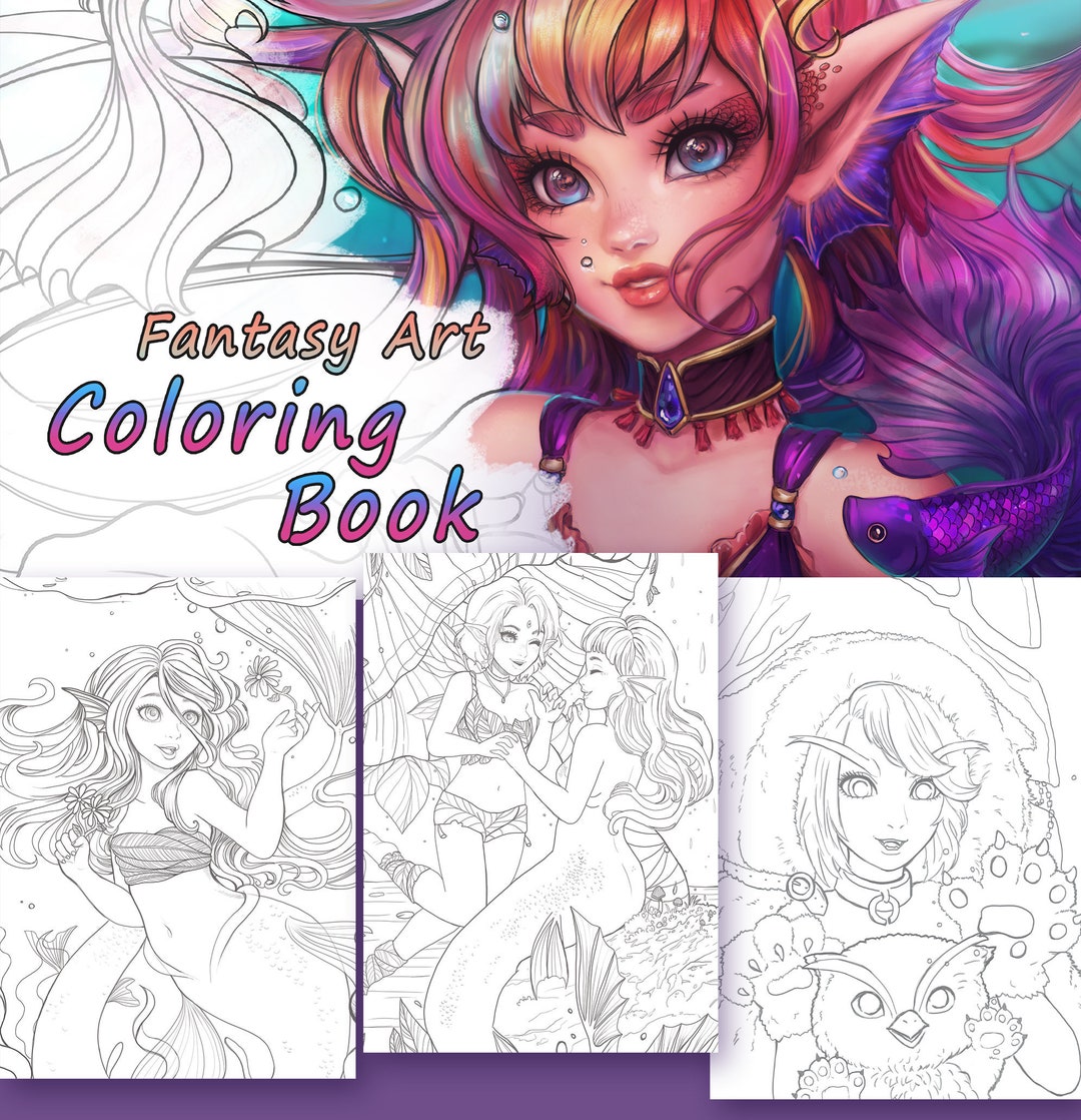 30 Anime Fantasy Printable Pdf Coloring Black &amp; White Pages - Coloring ...