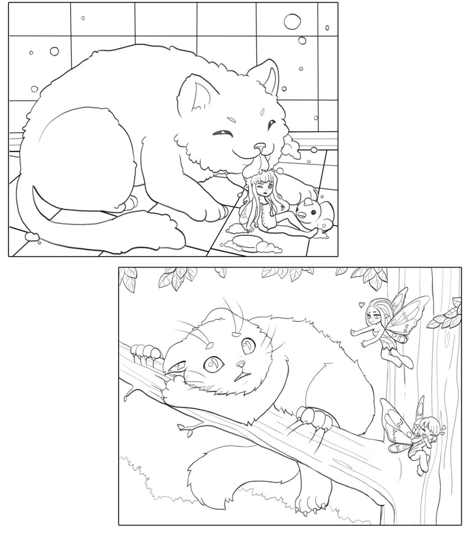 Cats & Fairies Printable PDF 12 Page Coloring Book Cute | Etsy