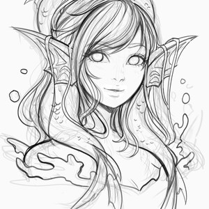 Zelfstudie portret schilderen - 3 uur voice-overvideo - Clipstudioverf - zelfstudie digitale kunst hoe je een fantasie-anime zeemeermin tekent afbeelding 4