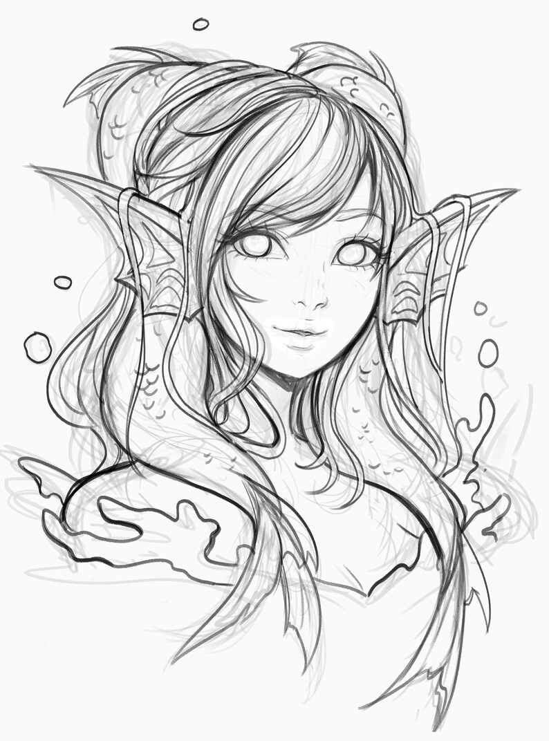 Zelfstudie portret schilderen - 3 uur voice-overvideo - Clipstudioverf - zelfstudie digitale kunst hoe je een fantasie-anime zeemeermin tekent afbeelding 4