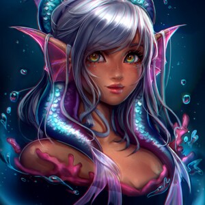 Zelfstudie portret schilderen - 3 uur voice-overvideo - Clipstudioverf - zelfstudie digitale kunst hoe je een fantasie-anime zeemeermin tekent afbeelding 5