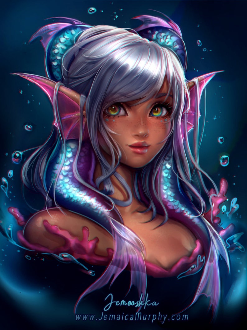 Zelfstudie portret schilderen - 3 uur voice-overvideo - Clipstudioverf - zelfstudie digitale kunst hoe je een fantasie-anime zeemeermin tekent afbeelding 5