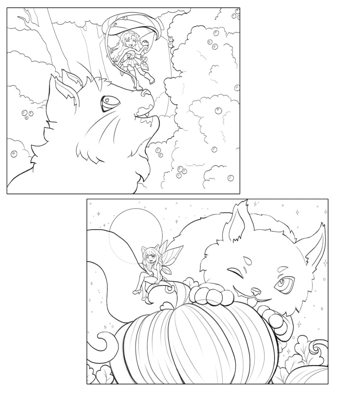 Cats & Fairies Printable PDF 12 page coloring book cute | Etsy