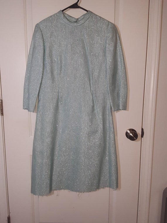 60s Iridescent Teal Evening Frock - image 1