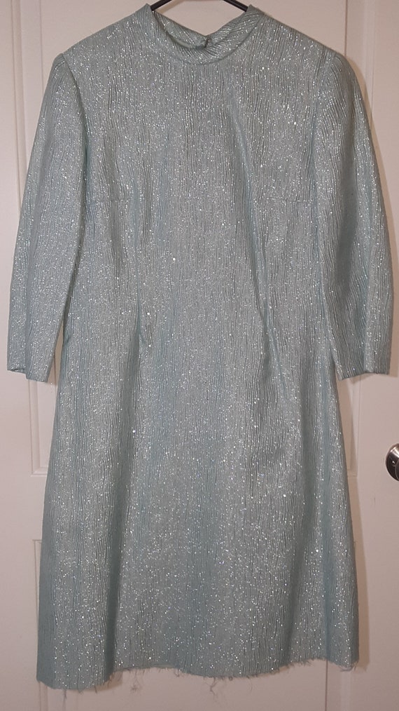 60s Iridescent Teal Evening Frock - image 2