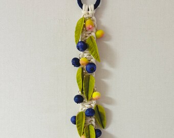 Blueberry Fruit Macrame & Clay Handmade Wall Hanging, Wall Decor, Home Decor