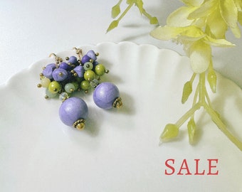 Violet & Green Grape Like Handmade Beads Earrings | Accessaries | Polymer Clay Earrings | Free Shipping