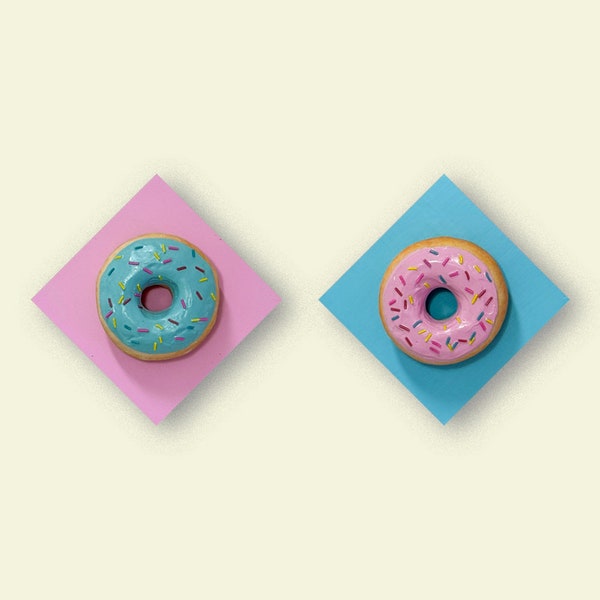 Set of 2 Realistic Pink and Mint Donut Wall art | Custom Color | Home Decor | Kitchen Decor | Free Shipping