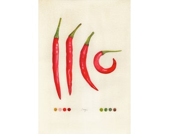 Signed Original Watercolor Painting, Chili Pepper