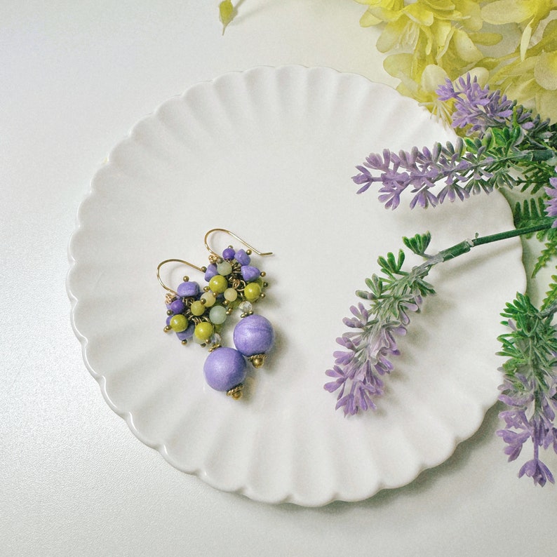 Violet & Green Grape Like Handmade Beads Earrings Accessaries Polymer Clay Earrings Free Shipping zdjęcie 4